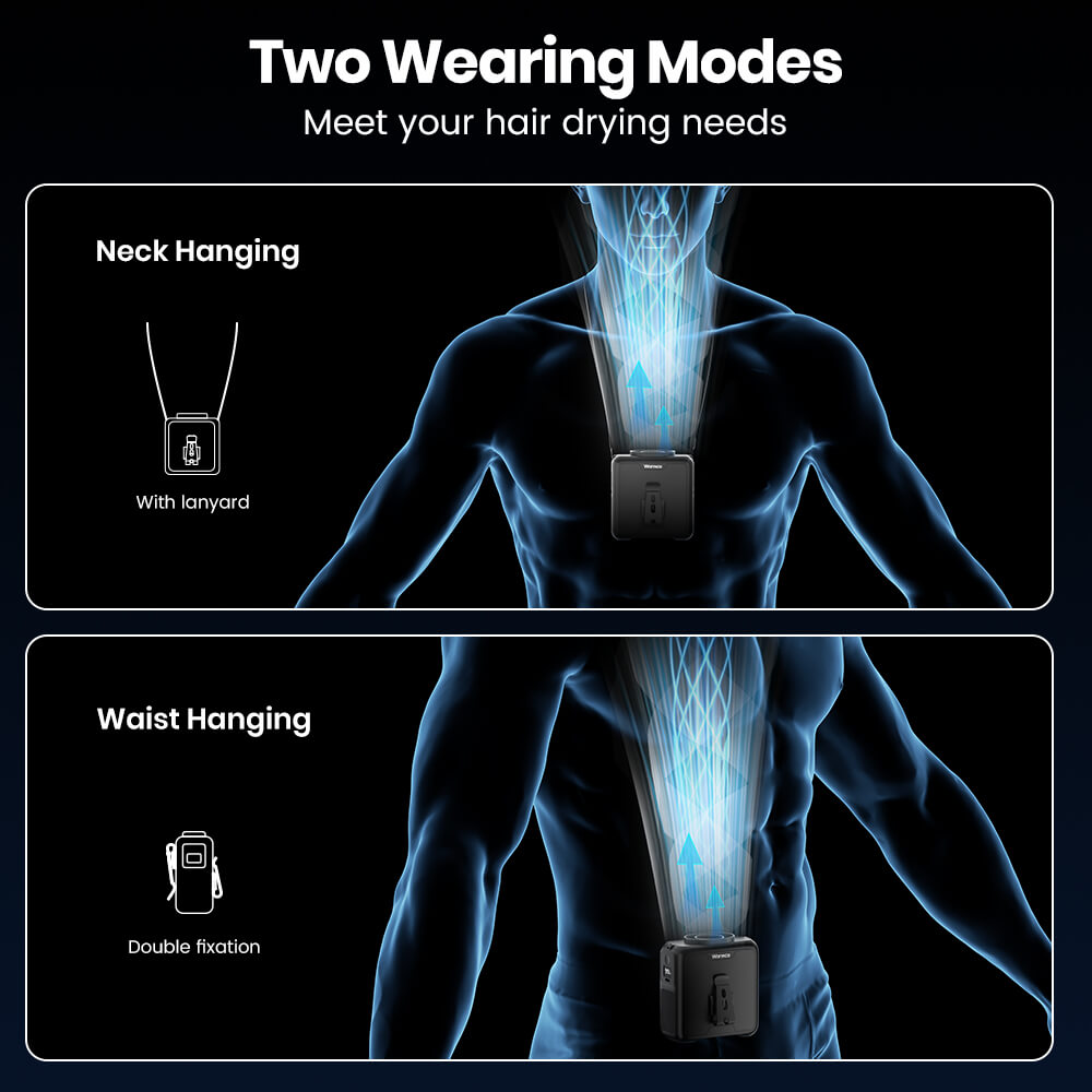 US Warehouse | Warmco 20000mAh Portable Waist Fan – Rechargeable Clip-On Personal Fan with 10 Speeds, 40H Runtime, 16000RPM Powerful Airflow, Hands-Free Belt & Neck Cooling Fan for Outdoor Work, Construction, Camping, Gardening, Travel & Jobsite Use