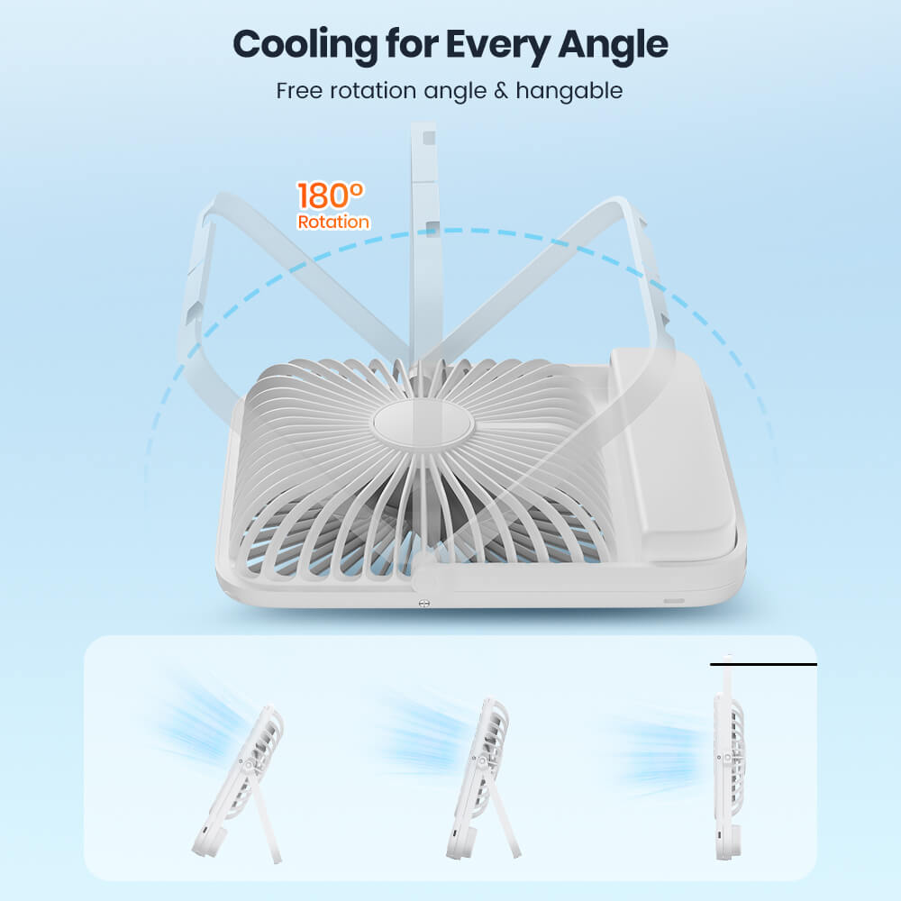 US Warehouse | Warmco 10000mAh Portable 7-Inch Travel Fan – Ultra-Thin Battery Operated Mini Desk Fan with Digital Display, 10–24H Runtime, for Bedroom, Camping, Cruise Essentials & Outdoor Use
