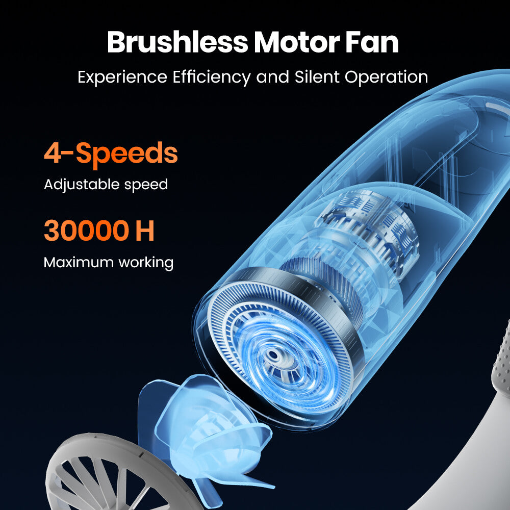 US Warehouse | Warmco 10000mAh Portable Neck Fan – 4-Speed Rechargeable, 360° All-Around Cooling, 24H Runtime, Hands-Free Wearable Fan for Travel, Office, Camping & Hot Weather (Men & Women)