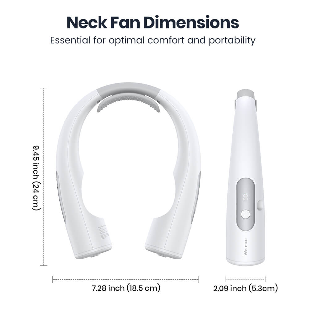 US Warehouse | Warmco 10000mAh Portable Neck Fan – 4-Speed Rechargeable, 360° All-Around Cooling, 24H Runtime, Hands-Free Wearable Fan for Travel, Office, Camping & Hot Weather (Men & Women)