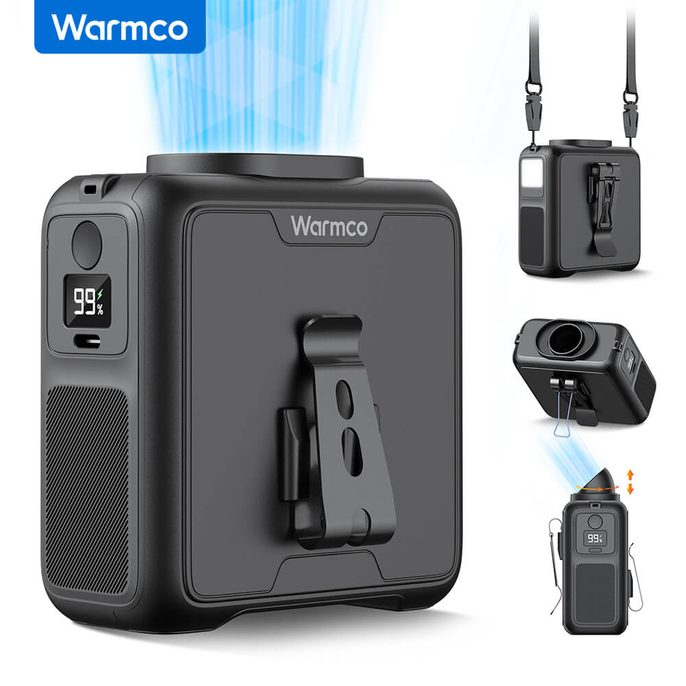 US Warehouse | Warmco 20000mAh Portable Waist Fan – Rechargeable Clip-On Personal Fan with 10 Speeds, 40H Runtime, 16000RPM Powerful Airflow, Hands-Free Belt & Neck Cooling Fan for Outdoor Work, Construction, Camping, Gardening, Travel & Jobsite Use