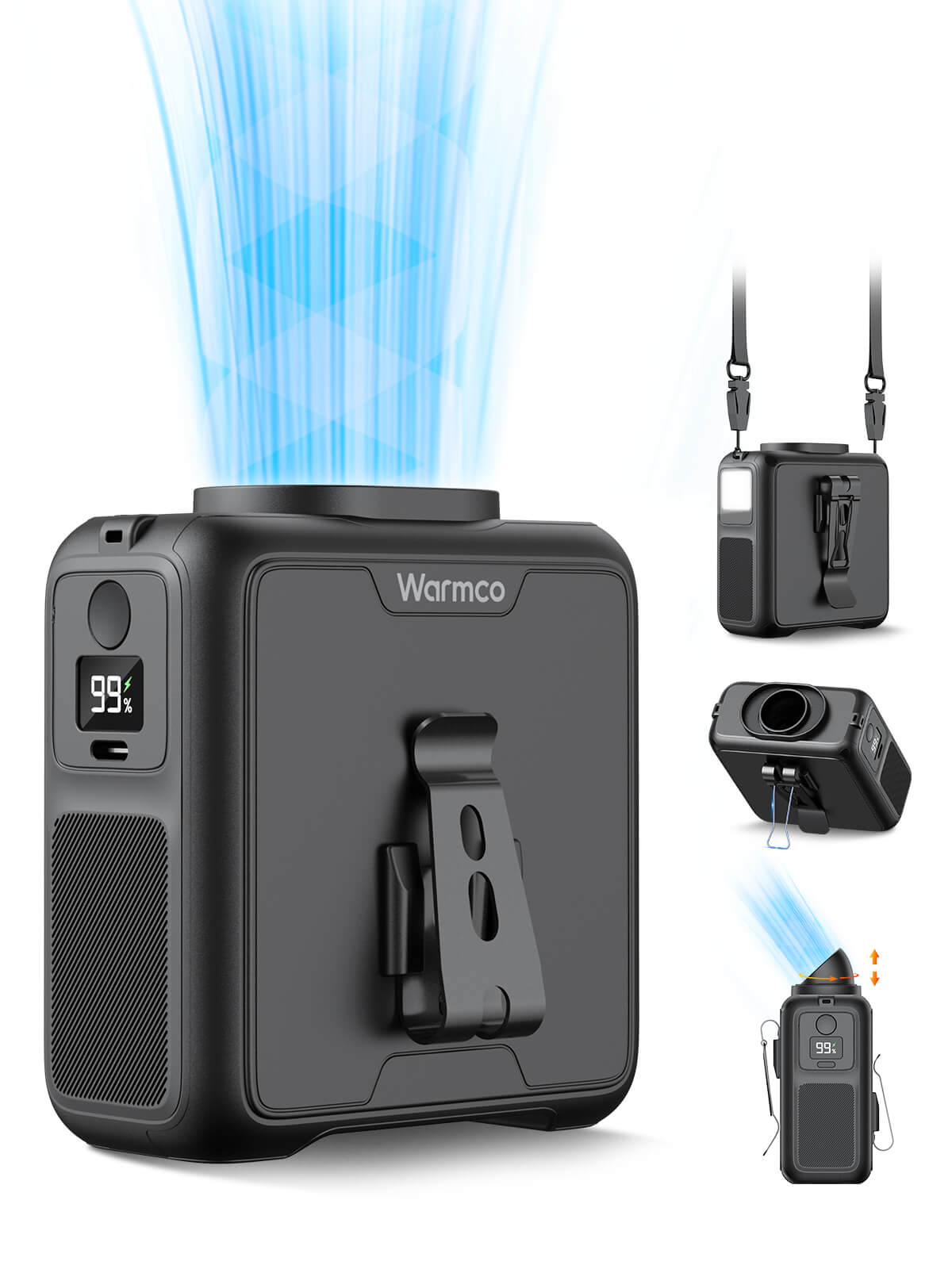 US Warehouse | Warmco 20000mAh Portable Waist Fan – Rechargeable Clip-On Personal Fan with 10 Speeds, 40H Runtime, 16000RPM Powerful Airflow, Hands-Free Belt & Neck Cooling Fan for Outdoor Work, Construction, Camping, Gardening, Travel & Jobsite Use
