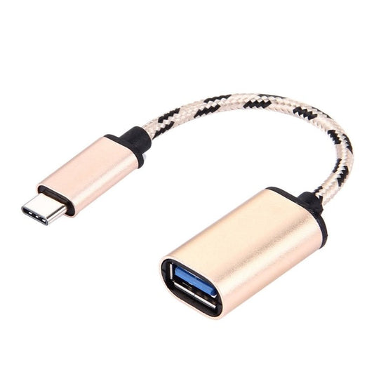 15cm Woven Style Metal Head USB - C / Type - C Male to USB 2.0 Female Data Cable - ORIWHIZ