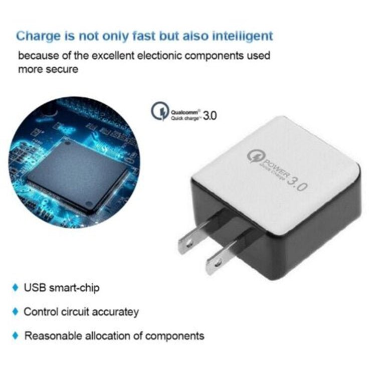 1USB QC 3.0 Wire Drawing Quick Charger US Plug, black, white - ORIWHIZ
