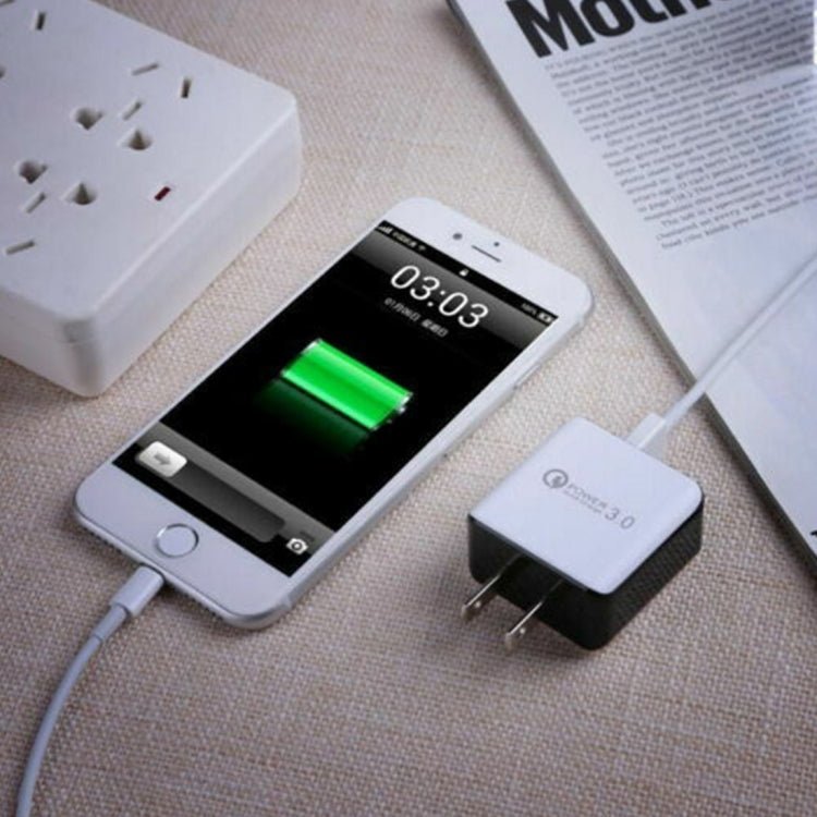 1USB QC 3.0 Wire Drawing Quick Charger US Plug, black, white - ORIWHIZ