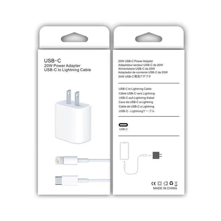 2 in 1 PD 20W Single USB - C / Type - C Port Travel Charger + 3A PD3.0 USB - C / Type - C to 8 Pin Fast Charge Data Cable Set, Cable Length: 1m, US Plug, 20W 1m - ORIWHIZ