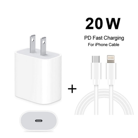 2 in 1 PD 20W Single USB - C / Type - C Port Travel Charger + 3A PD3.0 USB - C / Type - C to 8 Pin Fast Charge Data Cable Set, Cable Length: 1m, US Plug, 20W 1m - ORIWHIZ