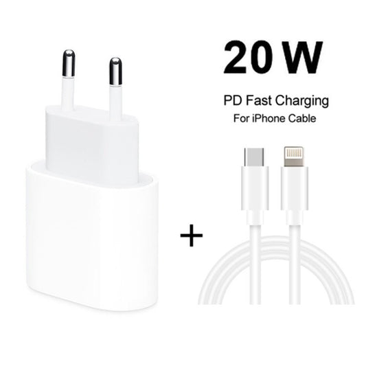 2 in 1 PD 20W Single USB - C / Type - C Port Travel Charger + 3A PD3.0 USB - C / Type - C to 8 Pin Fast Charge Data Cable Set, Cable Length: 2m, EU Plug, 20W 2m - ORIWHIZ