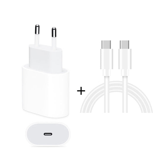 2 in 1 PD 20W Single USB - C / Type - C Port Travel Charger + 3A PD3.0 USB - C / Type - C to USB - C / Type - C Fast Charge Data Cable Set, Cable Length: 1m, EU Plug, 20W 1m - ORIWHIZ