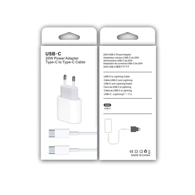 2 in 1 PD 20W Single USB - C / Type - C Port Travel Charger + 3A PD3.0 USB - C / Type - C to USB - C / Type - C Fast Charge Data Cable Set, Cable Length: 1m, EU Plug, 20W 1m - ORIWHIZ
