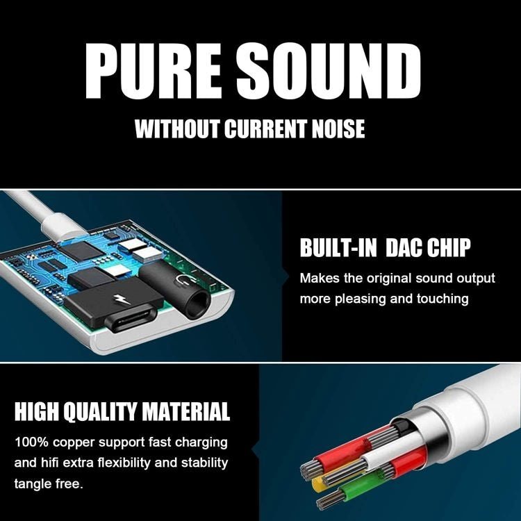 2 in 1 USB - C Adapter with 3.5mm Headphone Jack, Compatible for iPad Pro and Type - C Jack Phone, 2 in 1 - ORIWHIZ