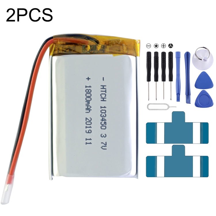 2 PCS Li - Polymer Battery Replacement, 602030 300mAh, 523450 1000mAh, 102050 1000mAh, 902030 500mAh, 803040 900mAh, 802035 500mAh, 602035 400mAh, 582728 400mAh, 103450 1800mAh, 603035 600mAh, 103040 1200mAh, 602535, 601260 400mAh, 803450 1500mAh - ORIWHIZ