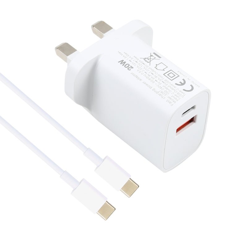 20W USB - C / Type - C + USB Ports Charger with 100W Type - C to Type - C Fast Charging Cable, 1m Type - C to Type - C, UK Plug, 1m Type - C to Type - C, US Plug, 1m Type - C to Type - C, EU Plug, 2m Type - C to Type - C, UK Plug, 2m Type - C to Type - C, US Plug - ORIWHIZ