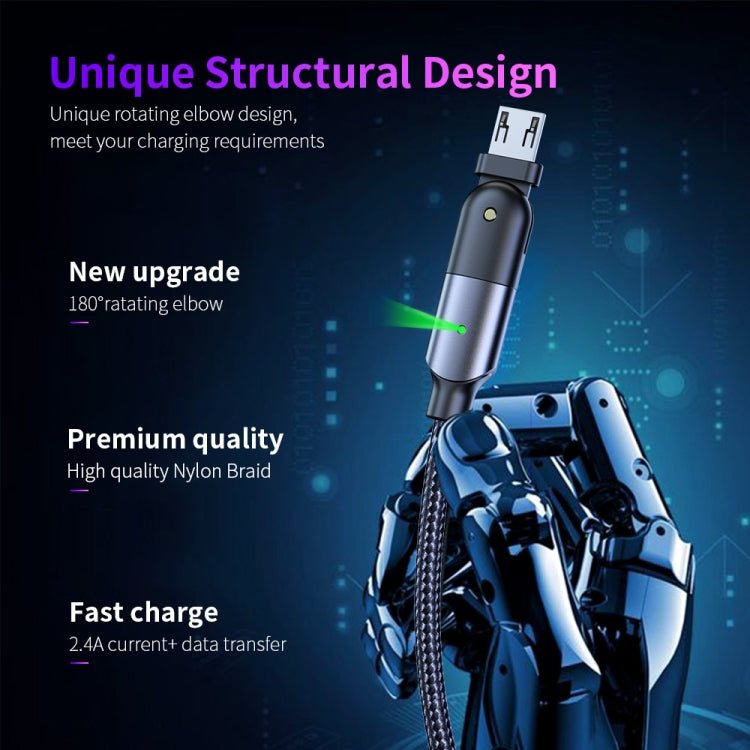 2.4A USB to Micro USB 180 Degree Rotating Elbow Charging Cable, 1.2m Micro USB, 2m Micro USB - ORIWHIZ