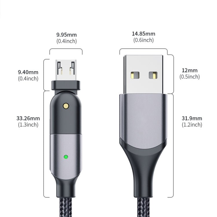 2.4A USB to Micro USB 180 Degree Rotating Elbow Charging Cable, 1.2m Micro USB, 2m Micro USB - ORIWHIZ