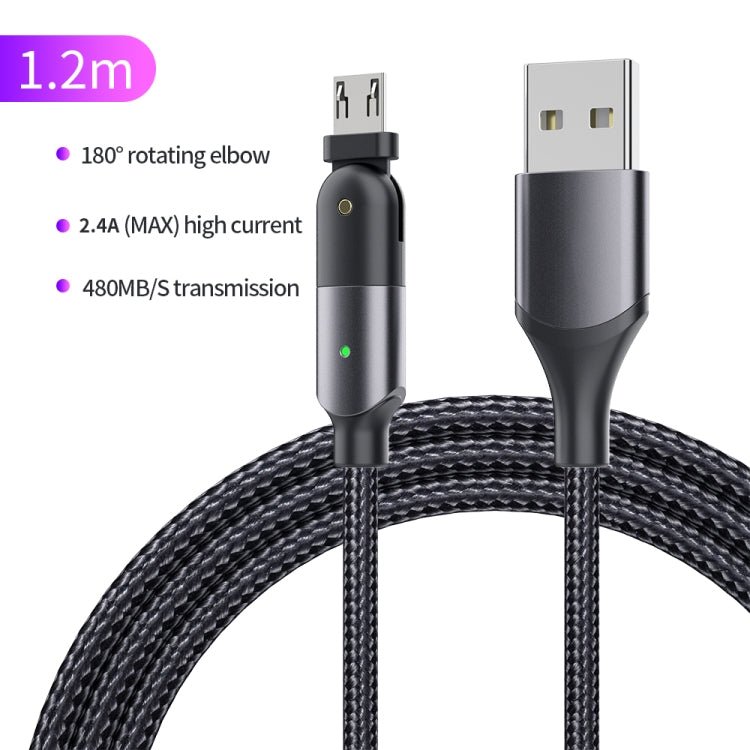 2.4A USB to Micro USB 180 Degree Rotating Elbow Charging Cable, 1.2m Micro USB, 2m Micro USB - ORIWHIZ