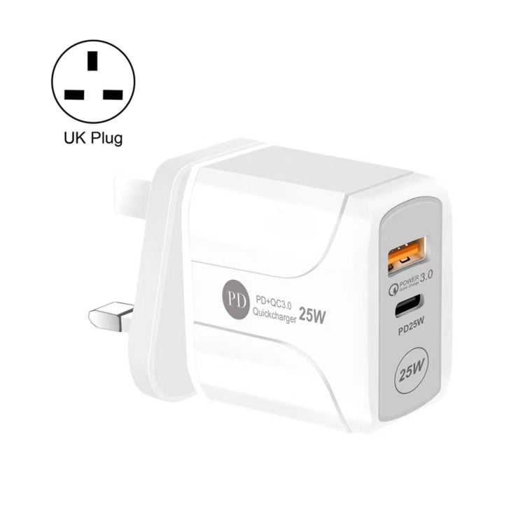 25W PD Type - C + QC3.0 USB Ports Travel Charger, UK Plug - ORIWHIZ