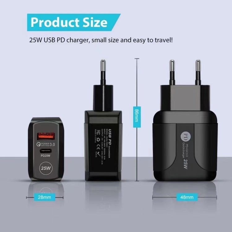 25W PD Type - C + QC3.0 USB Ports Travel Charger, UK Plug - ORIWHIZ