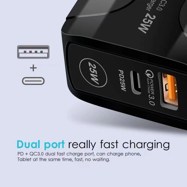 25W PD Type - C + QC3.0 USB Ports Travel Charger, UK Plug - ORIWHIZ