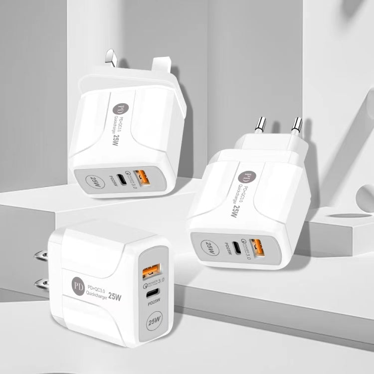 25W PD Type - C + QC3.0 USB Ports Travel Charger, UK Plug - ORIWHIZ