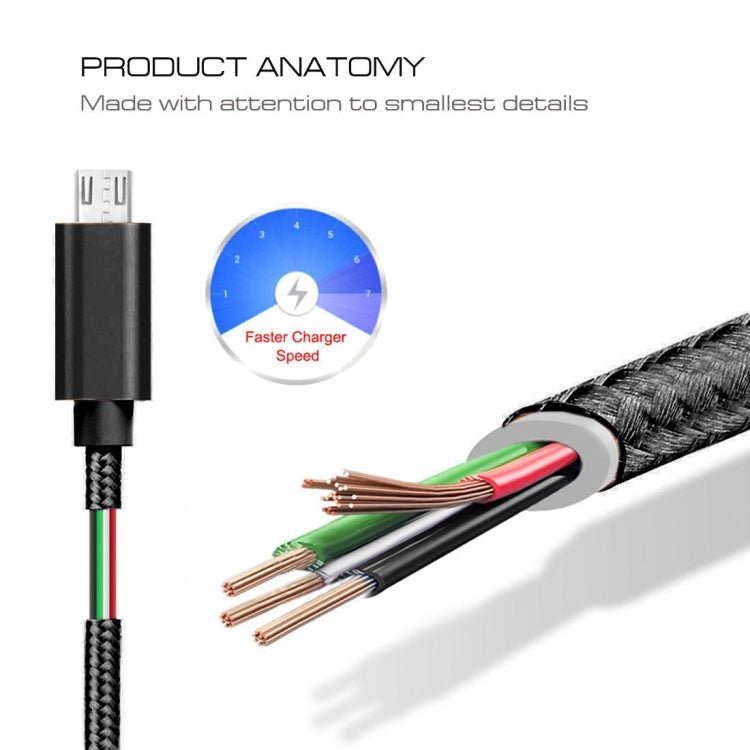 2m 3A Woven Style Metal Head Micro USB to USB Data / Charger Cable, 2m Micro USB - ORIWHIZ
