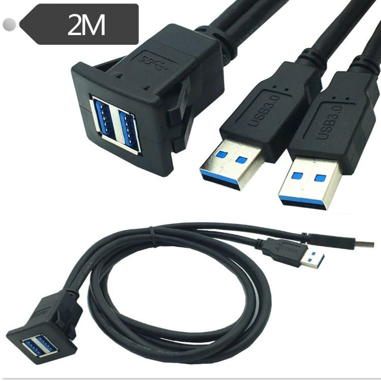 2m ABS Shell Flush Mount USB 3.0 Dock Car Ship Motorcycle Dashboard Panel Male to Female Data Waterproof Extension Cord, For Cable Length: 2m - ORIWHIZCar Replacement PartsDIY CablesIn Car