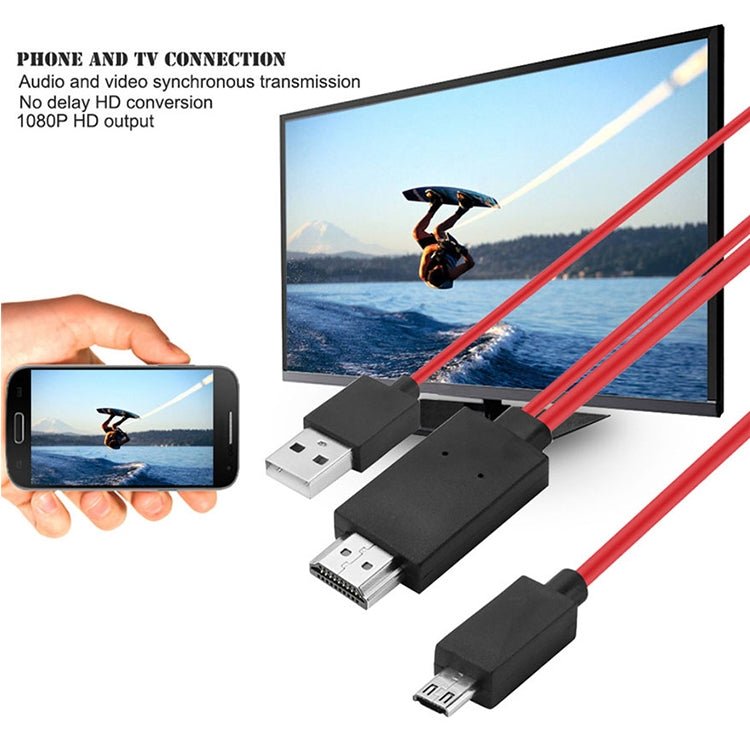 2m Full HD 1080P Micro USB MHL + USB Connector to HDMI Adapter HDTV Adapter Converter Cable - ORIWHIZ