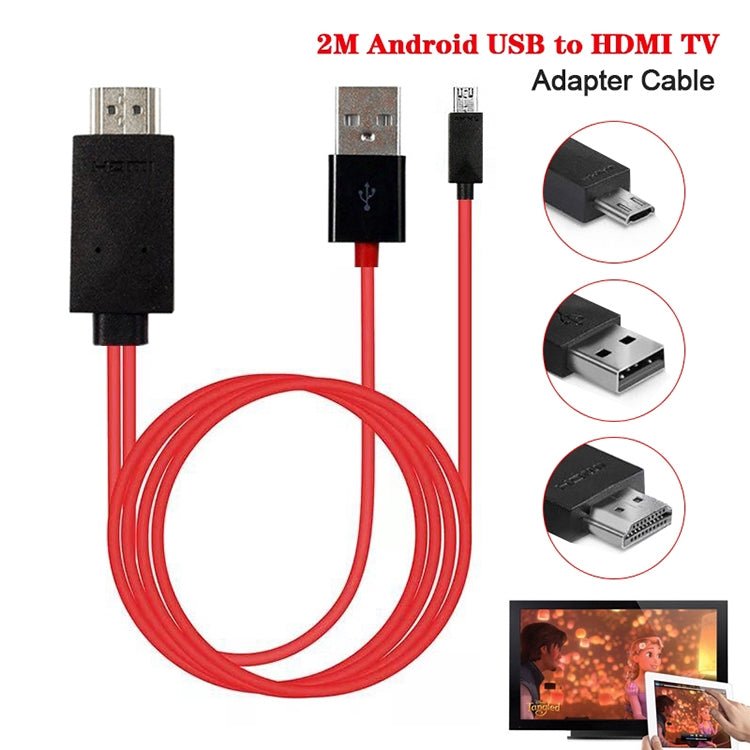 2m Full HD 1080P Micro USB MHL + USB Connector to HDMI Adapter HDTV Adapter Converter Cable - ORIWHIZ