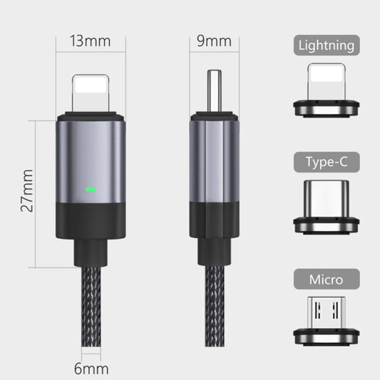 3 in 1 Fast Charging Magnetic Data Cable, Style: 1m Cable + 3 Magnetic Head, 3 in 1 - ORIWHIZ