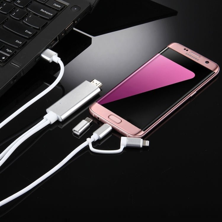 3 in 1 Micro USB & 8 Pin & Type - C to HDMI HD 1080P HDTV Adapter Cable - ORIWHIZ