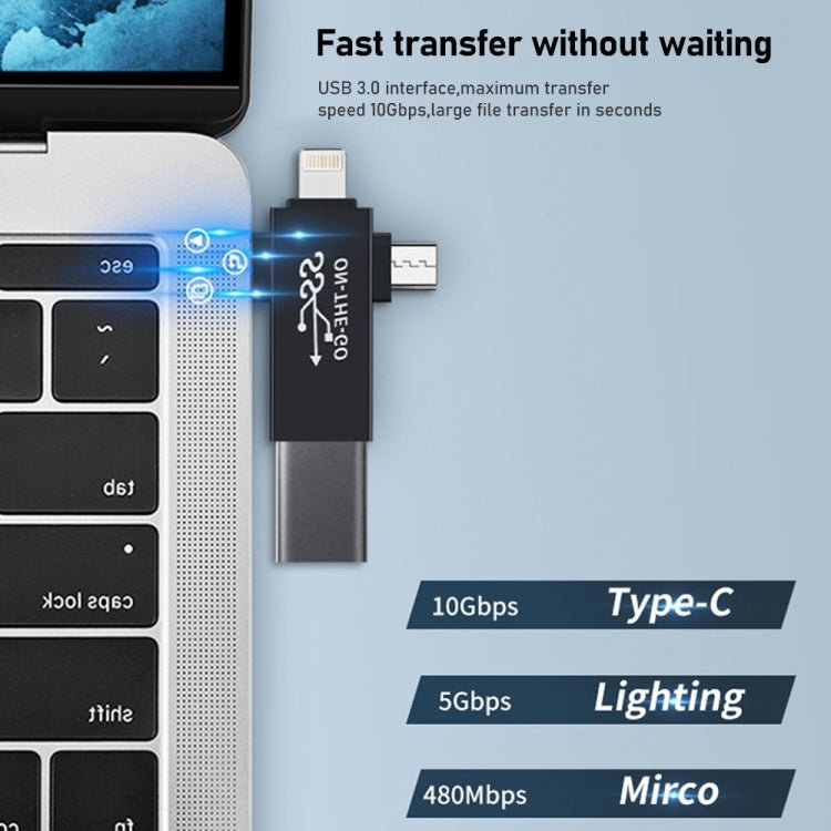 3 in 1 USB 3.0 to 8 Pin + Micro USB + USB - C / Type - C Interface Multifunctional OTG Adapter - ORIWHIZ