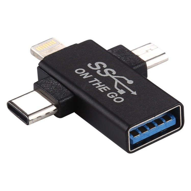 3 in 1 USB 3.0 to 8 Pin + Micro USB + USB - C / Type - C Interface Multifunctional OTG Adapter - ORIWHIZ