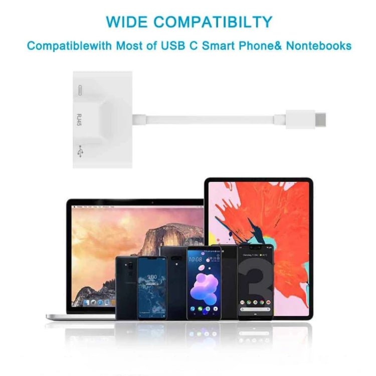 3 in 1 USB - C / Type - C Male to USB + 100M RJ45 Ethernet + Type - C Power Female Adapter, 3 in 1 - ORIWHIZ