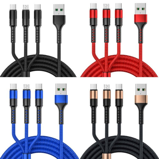3 in 1 USB to Dual Type - C + Micro USB Quick Charging Sync Data Cable, Output:, 3A (Gold), 3A (Red), 3A (Black), 3A (Blue), 5A (Gold), 5A (Red), 5A (Black), 5A (Blue) - ORIWHIZ