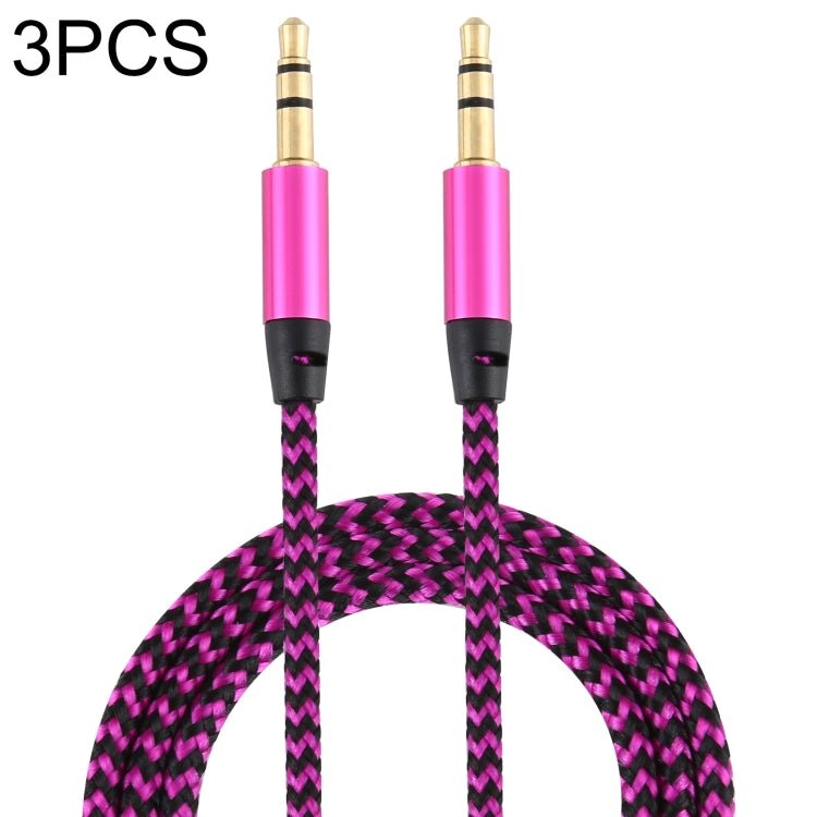 3 PCS K10 3.5mm Male to Male Nylon Braided Audio Cable, Length: 1m - ORIWHIZ