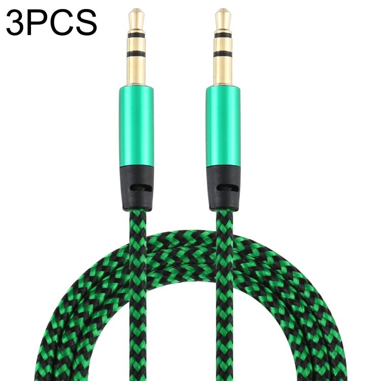 3 PCS K10 3.5mm Male to Male Nylon Braided Audio Cable, Length: 1m - ORIWHIZ