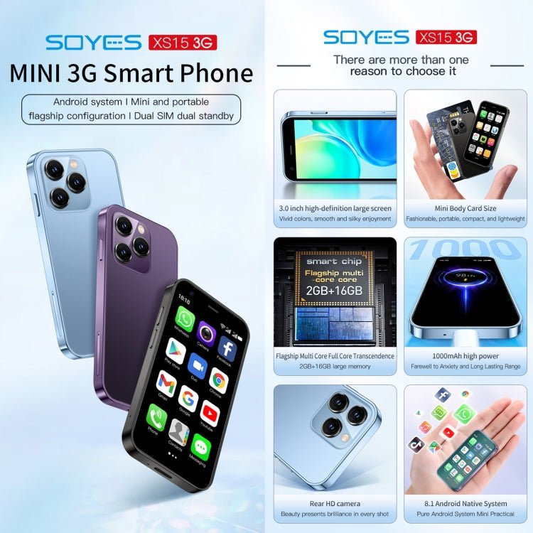 3.0 inch Android 8.1 MTK6580 Quad Core up to 1.3GHz, Bluetooth, WiFi, GPS, Network: 3G, Dual SIM, SOYES XS15 - ORIWHIZ