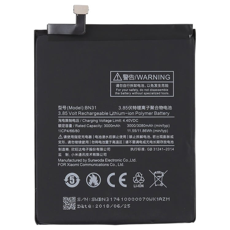 3000mAh Li - Polymer Battery BN31 for Xiaomi Mi 5X / Note 5A, For Mi 5X / Note 5A - ORIWHIZ