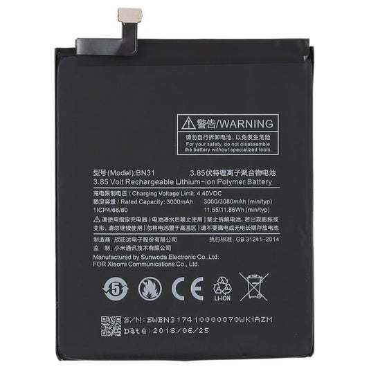 3000mAh Li - Polymer Battery BN31 for Xiaomi Mi 5X / Note 5A, For Mi 5X / Note 5A - ORIWHIZ