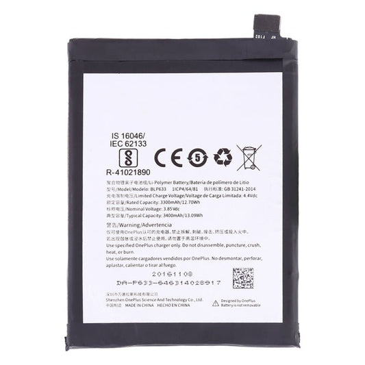 3300mAh BLP633 for OnePlus 3T Li - Polymer Battery, For OnePlus 3T - ORIWHIZ