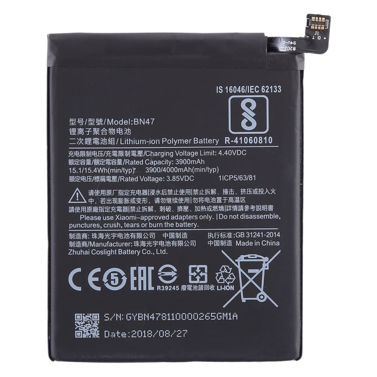3900mAh BN47 for Xiaomi Redmi 6 Pro Li - Polymer Battery, Redmi 6 Pro - ORIWHIZ