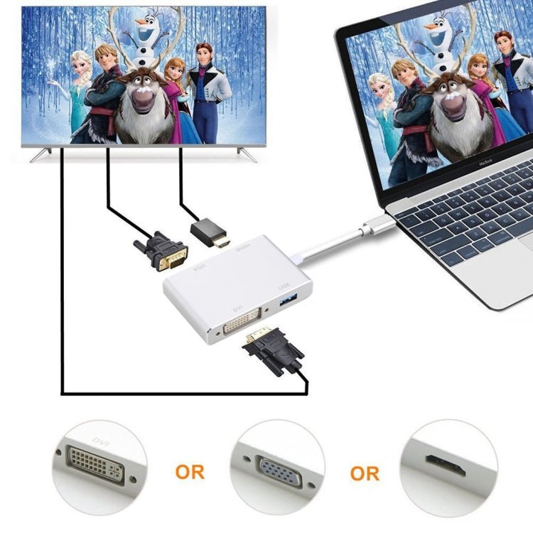 4 in 1 Hub USB - C / Type - C to VGA & DVI & HDMI & USB Adapter - ORIWHIZ
