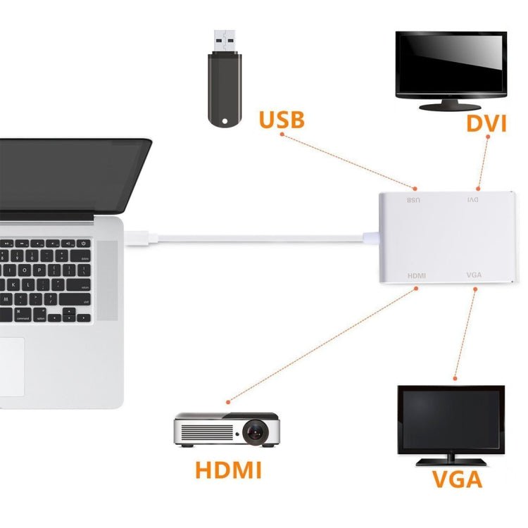 4 in 1 Hub USB - C / Type - C to VGA & DVI & HDMI & USB Adapter - ORIWHIZ