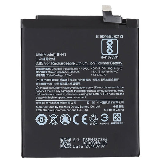 4000mAh BN43 for Xiaomi Redmi Note 4X Li - Polymer Battery, For Redmi Note 4X - ORIWHIZ