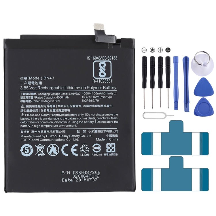 4000mAh BN43 for Xiaomi Redmi Note 4X Li - Polymer Battery, For Redmi Note 4X - ORIWHIZ