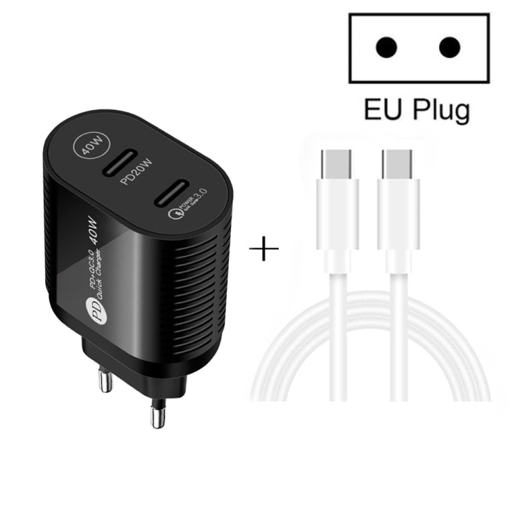 40W Dual Port PD / Type - C Fast Charger with Type - C to Type - C Data Cable, EU Plug, EU Plug + Type - C to Type - C Cable - ORIWHIZ