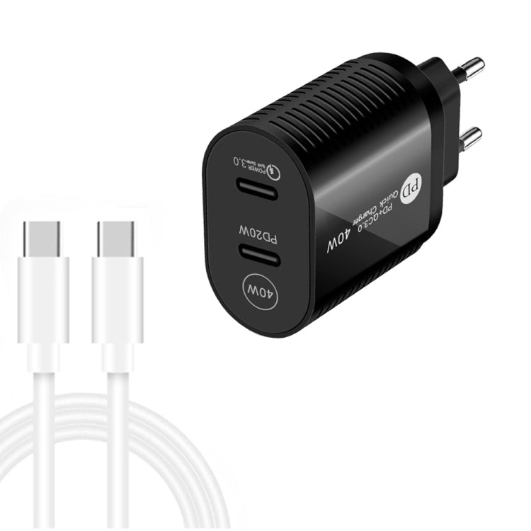 40W Dual Port PD / Type - C Fast Charger with Type - C to Type - C Data Cable, EU Plug, EU Plug + Type - C to Type - C Cable - ORIWHIZ