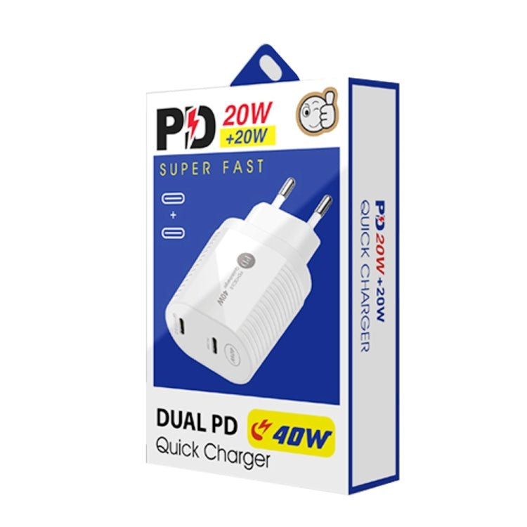 40W Dual Port PD / Type - C Fast Charger with Type - C to Type - C Data Cable, EU Plug, EU Plug + Type - C to Type - C Cable - ORIWHIZ