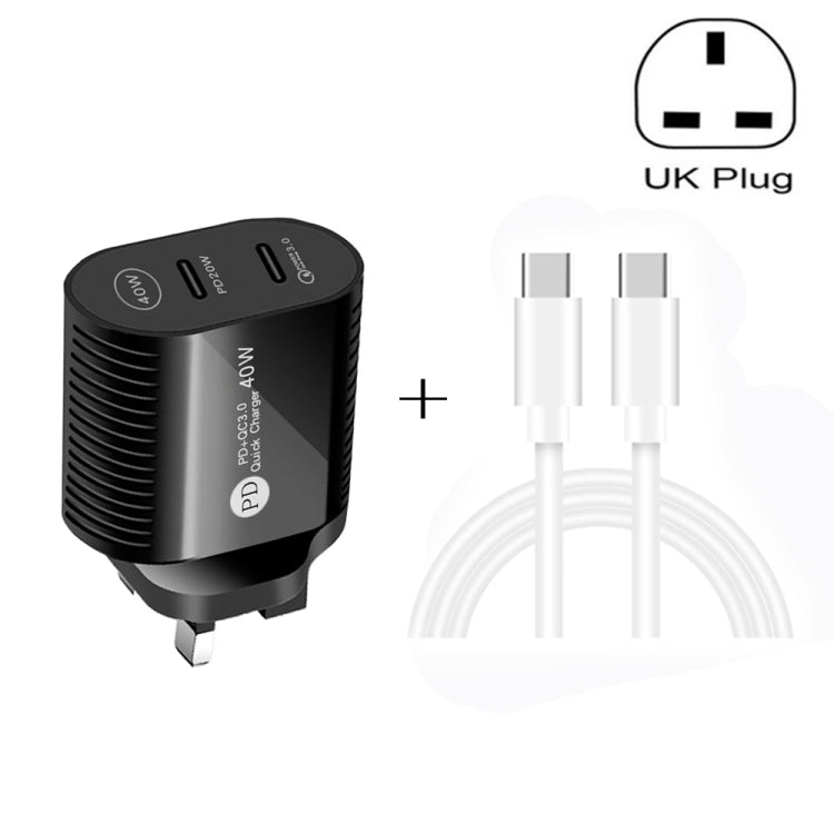 40W Dual Port PD / Type - C Fast Charger with Type - C to Type - C Data Cable, UK Plug, UK Plug + Type - C to Type - C Cable - ORIWHIZ