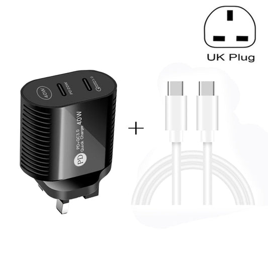 40W Dual Port PD / Type - C Fast Charger with Type - C to Type - C Data Cable, UK Plug, UK Plug + Type - C to Type - C Cable - ORIWHIZ